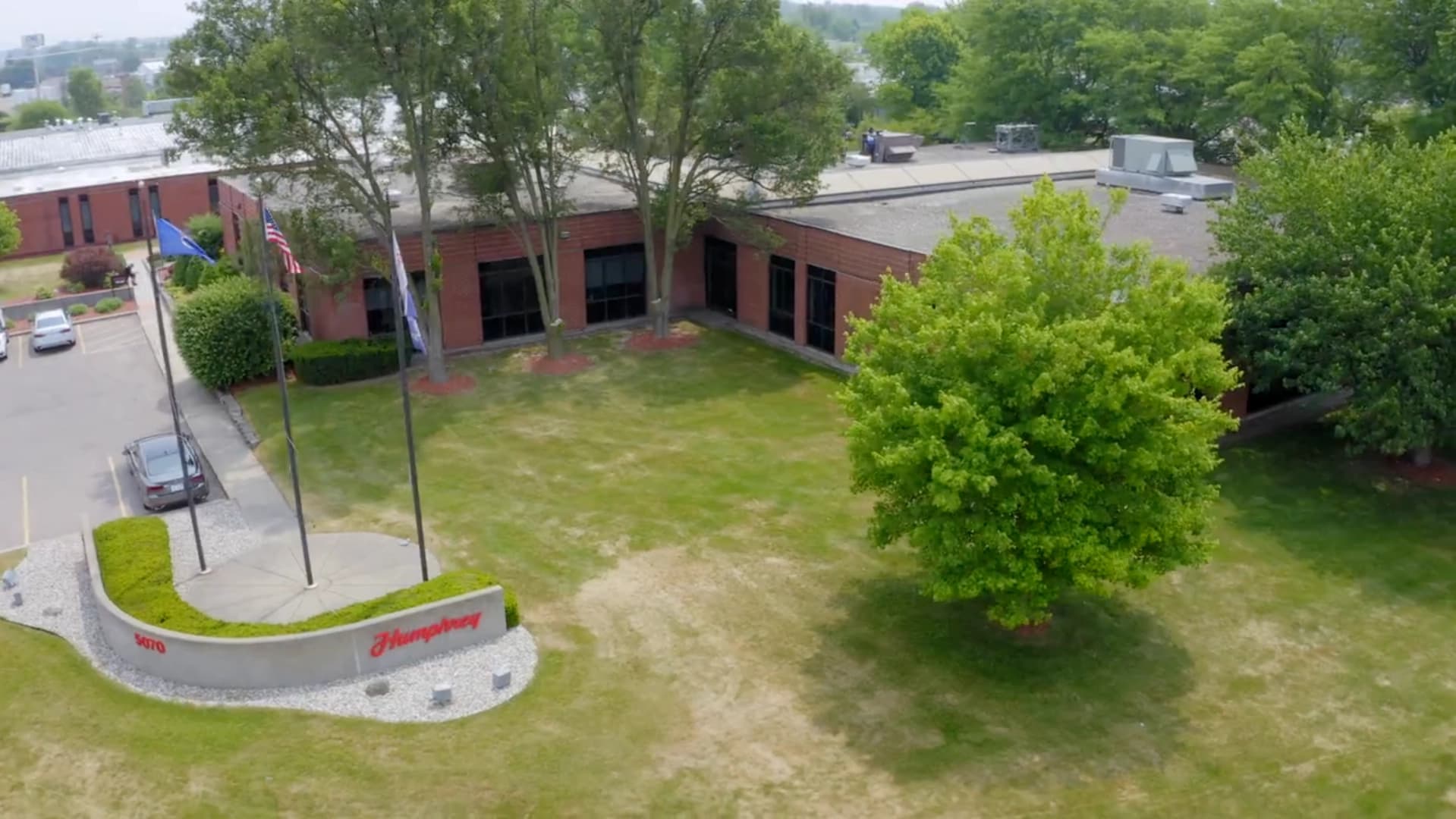 Front of the Humphrey Products Building with their logo